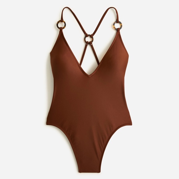 J. Crew Other - J. Crew O-Ring V-Neck One Piece Swimsuit Size 22 NWT Brown
